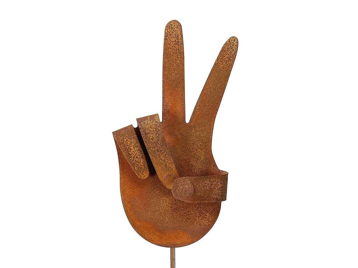 邦楽 TAK-Z & PINCHERS / BOOM SALUTE Peace Symbol Hand Metal Yard Garden Stick Sign - Free Shipping in